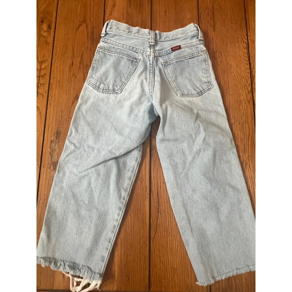 Vntg Rustler Boys 10 Slim Fit Distressed Light Wash Straight Leg Jeans Raw Hem